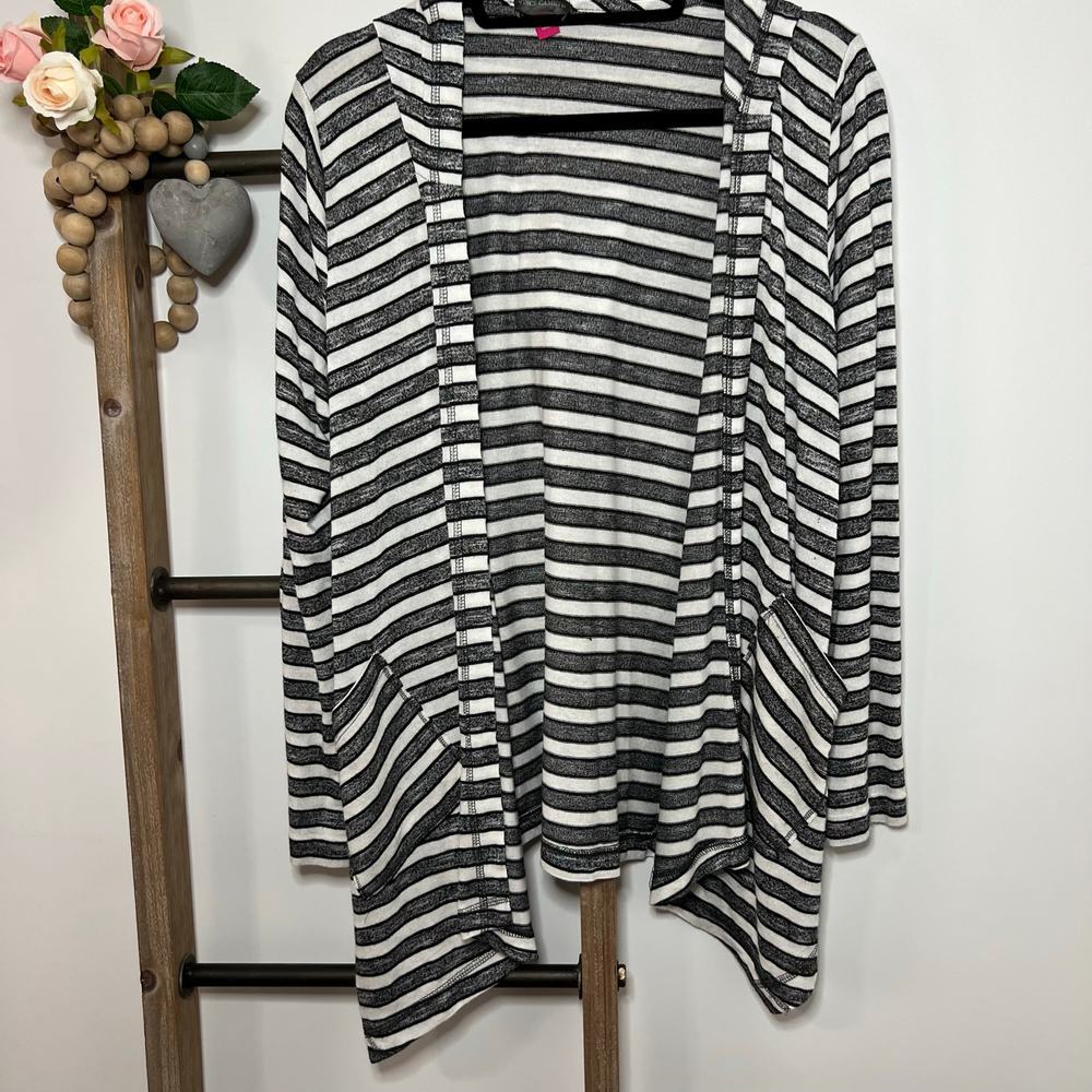 Vince Camuto Long Sleeve Lighweight‎ Black White Cardigan Hoodie Size Medium - Picture 2 of 8